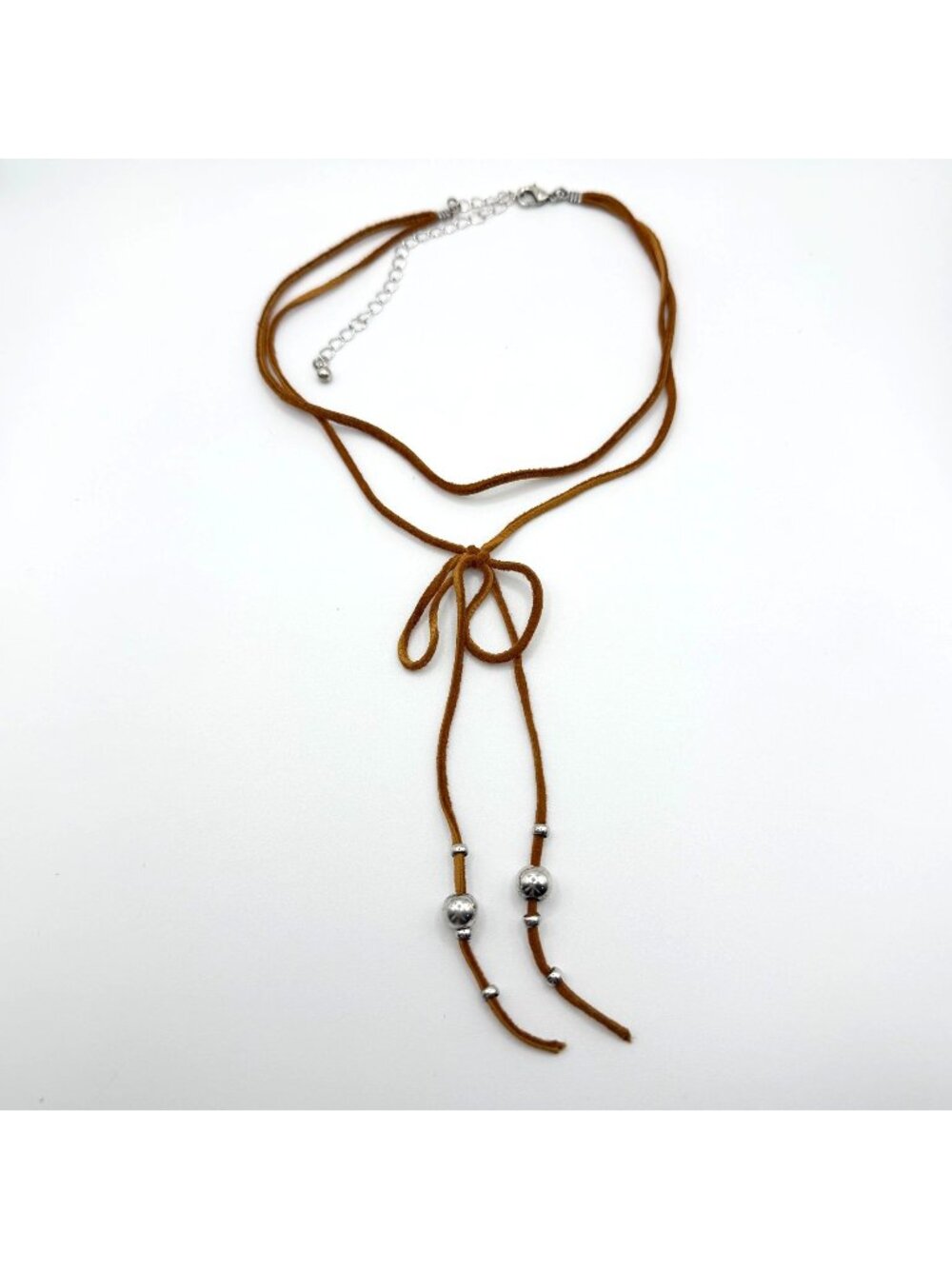 Brown Faux Leather Necklace With Adjustable Chain